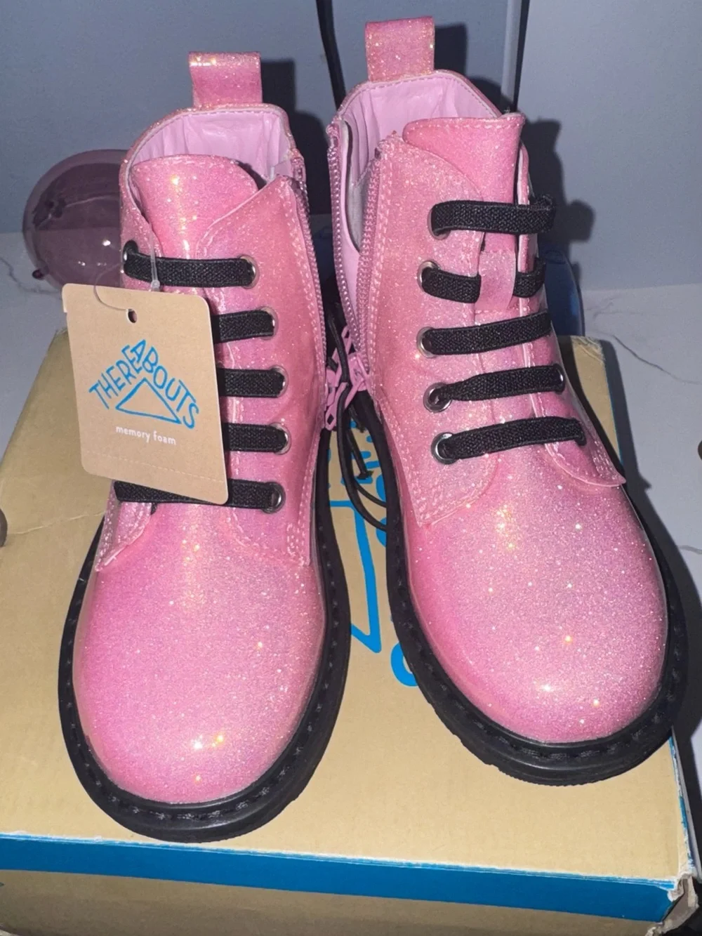 Sparkle Pink Kids Lace-Up Glitter Boots